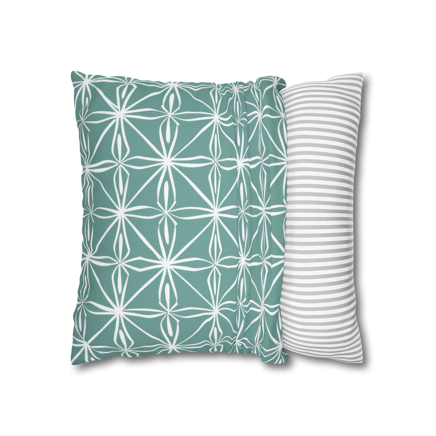 Elegant Minimalist Geometric Line Art in White and Teal Pattern Spun Polyester Square Pillowcase 4 Sizes