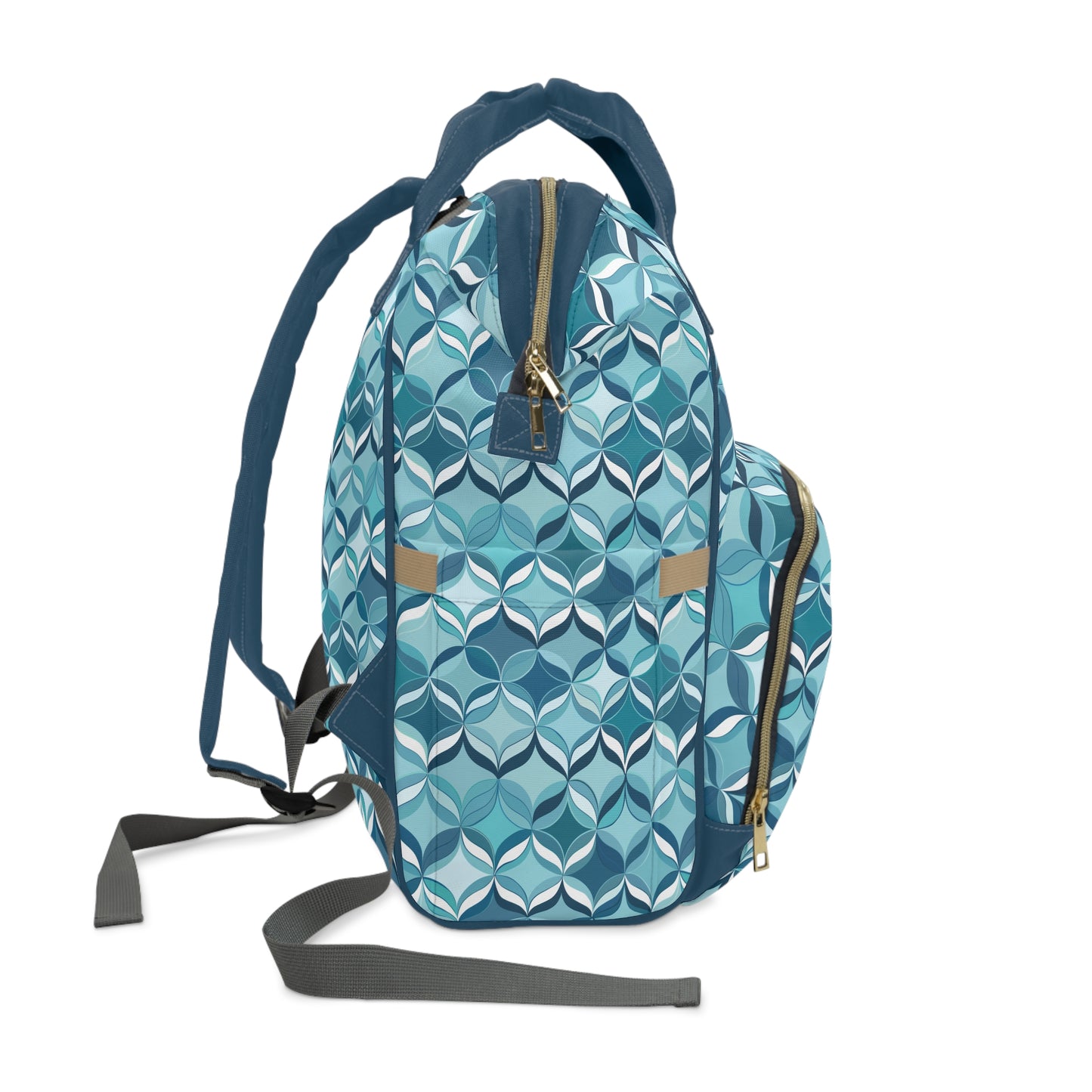 Modern Chic Aqua and Cream Geometric Pattern Multifunctional Diaper Backpack