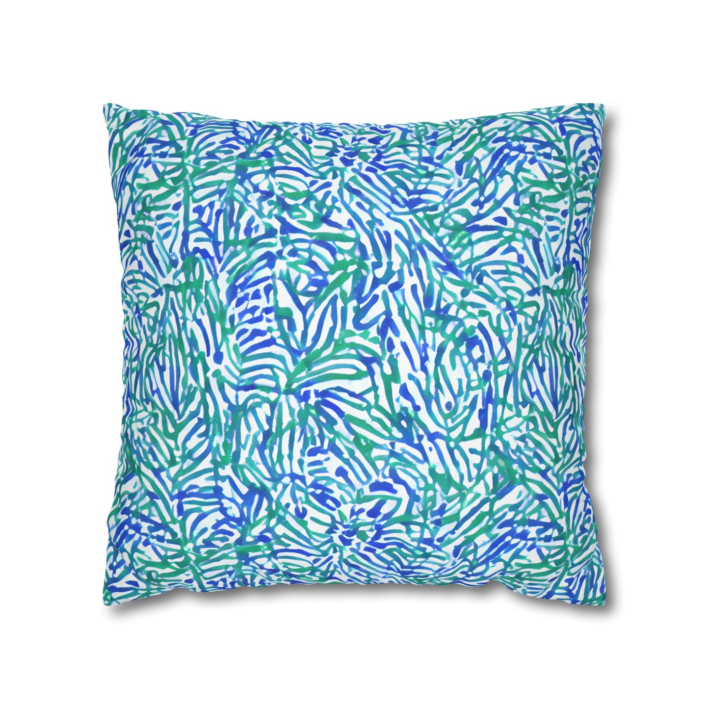 Tropical Fusion: Abstract Palm Leaves in Lime Green and Blue Hues  Spun Polyester Square Pillowcase 4 Sizes