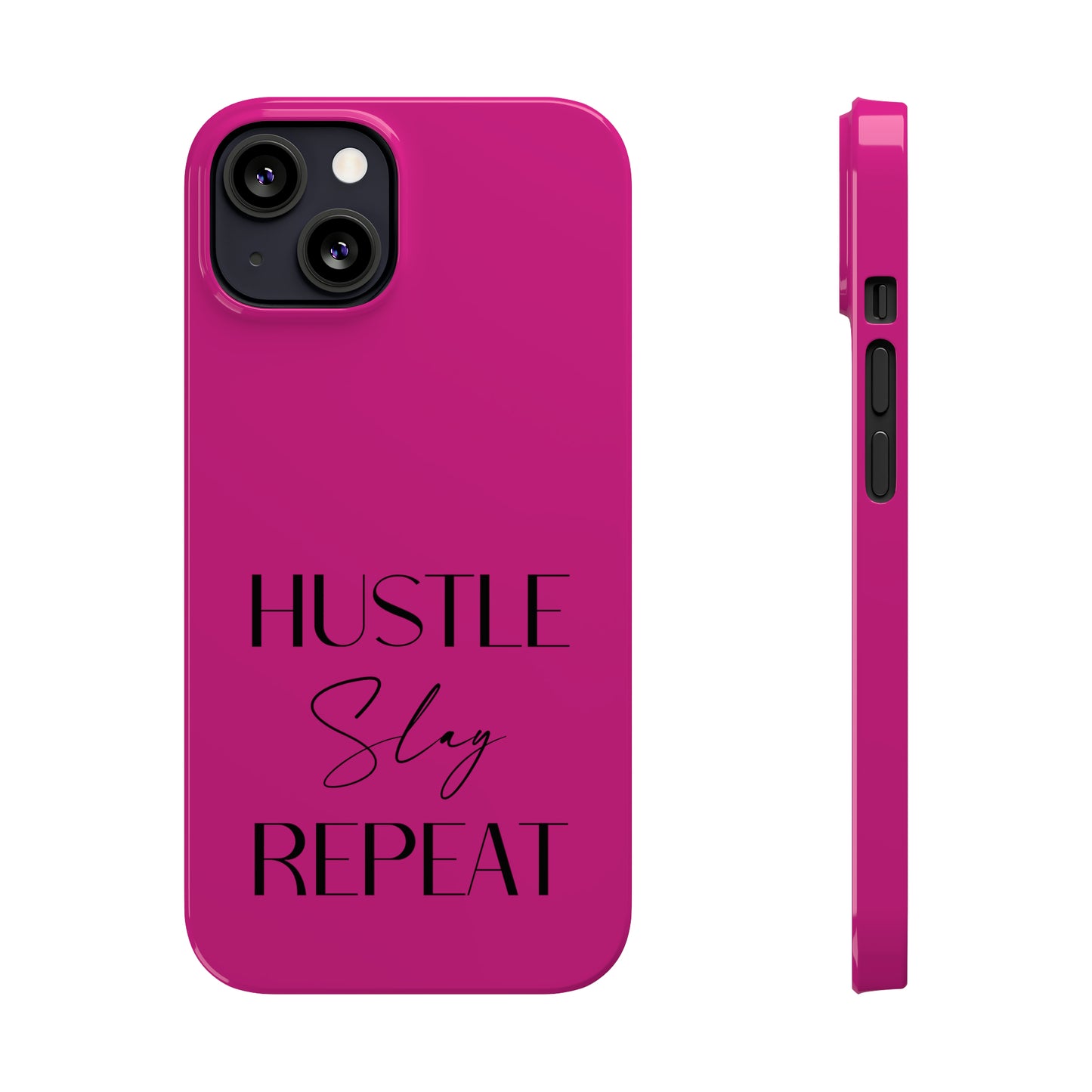 Pink & Black - Hustle Slay Repeat Iphone 15-12 Slim Phone Case