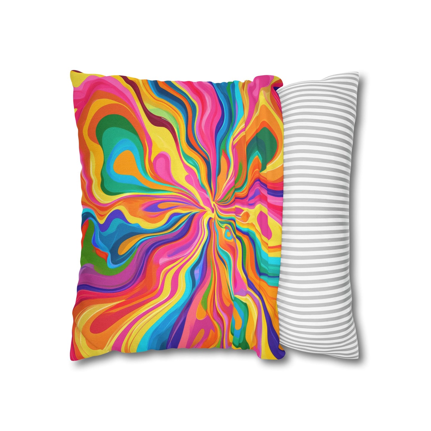 Color Rainbow Fusion Swirl Spun Polyester Square Pillowcase 4 Sizes