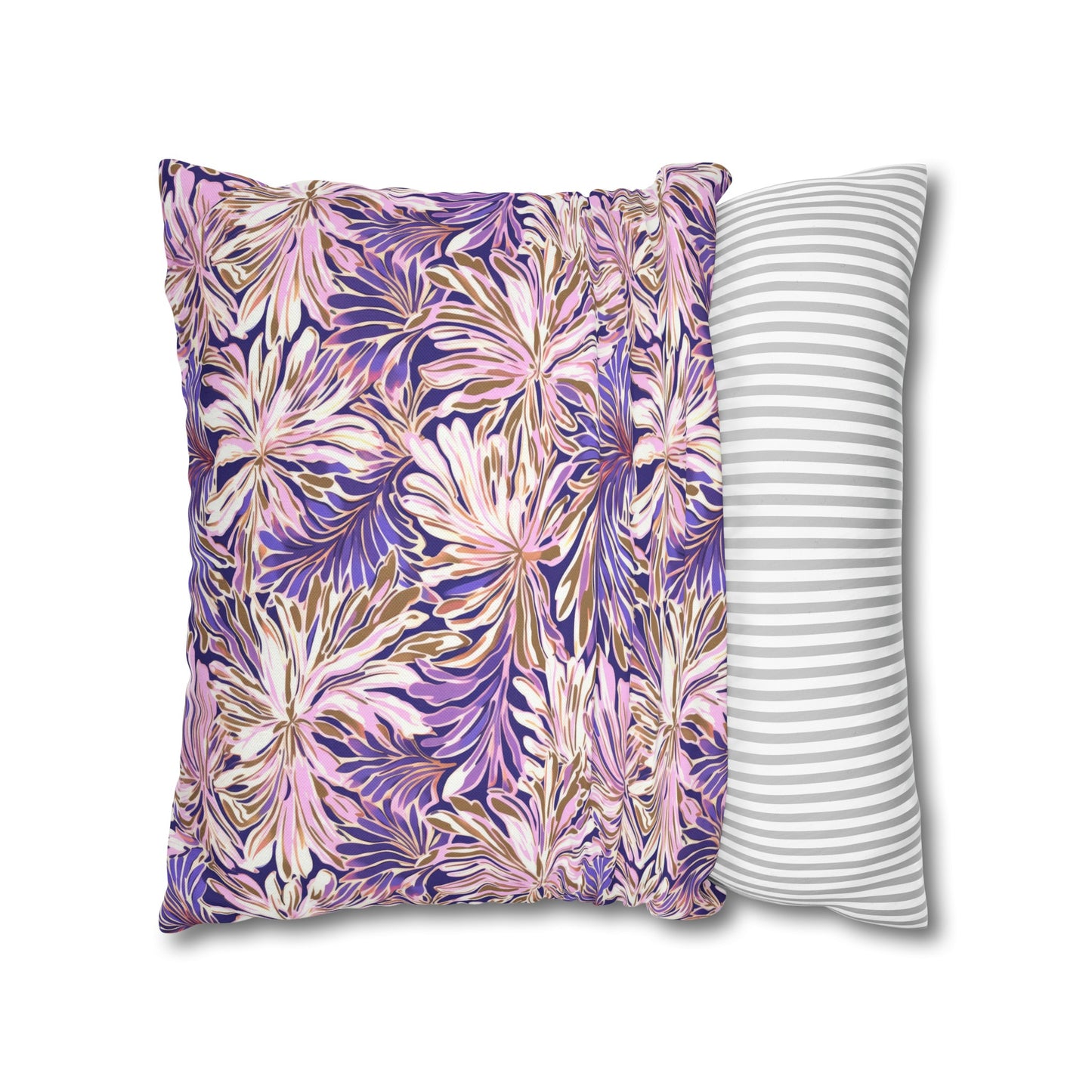 Gilded Blooms: Purple, Pink, and Gold Abstract Watercolor Flowers Spun Polyester Square Pillowcase 4 Sizes