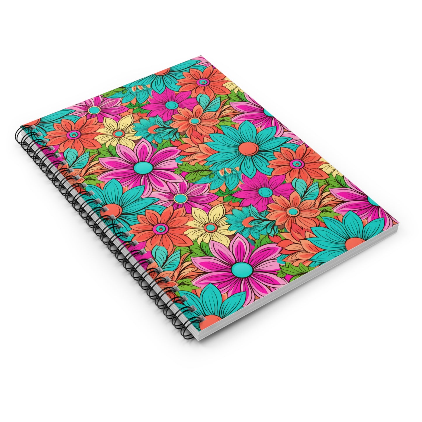 Vibrant Retro Daisy Design - Spiral Ruled Line Notebook 6"x8"