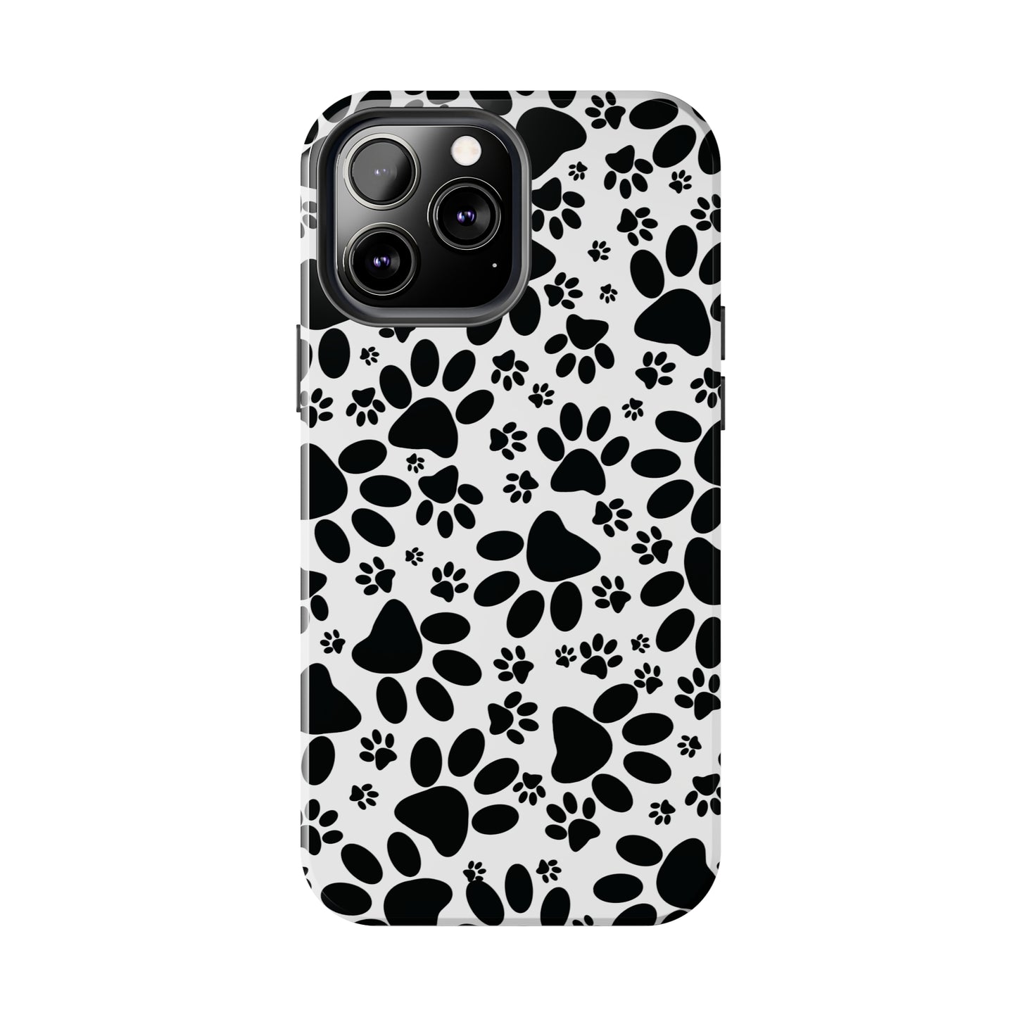 Stealthy Tracks: Black Animal Paw Prints Iphone Tough Phone Case