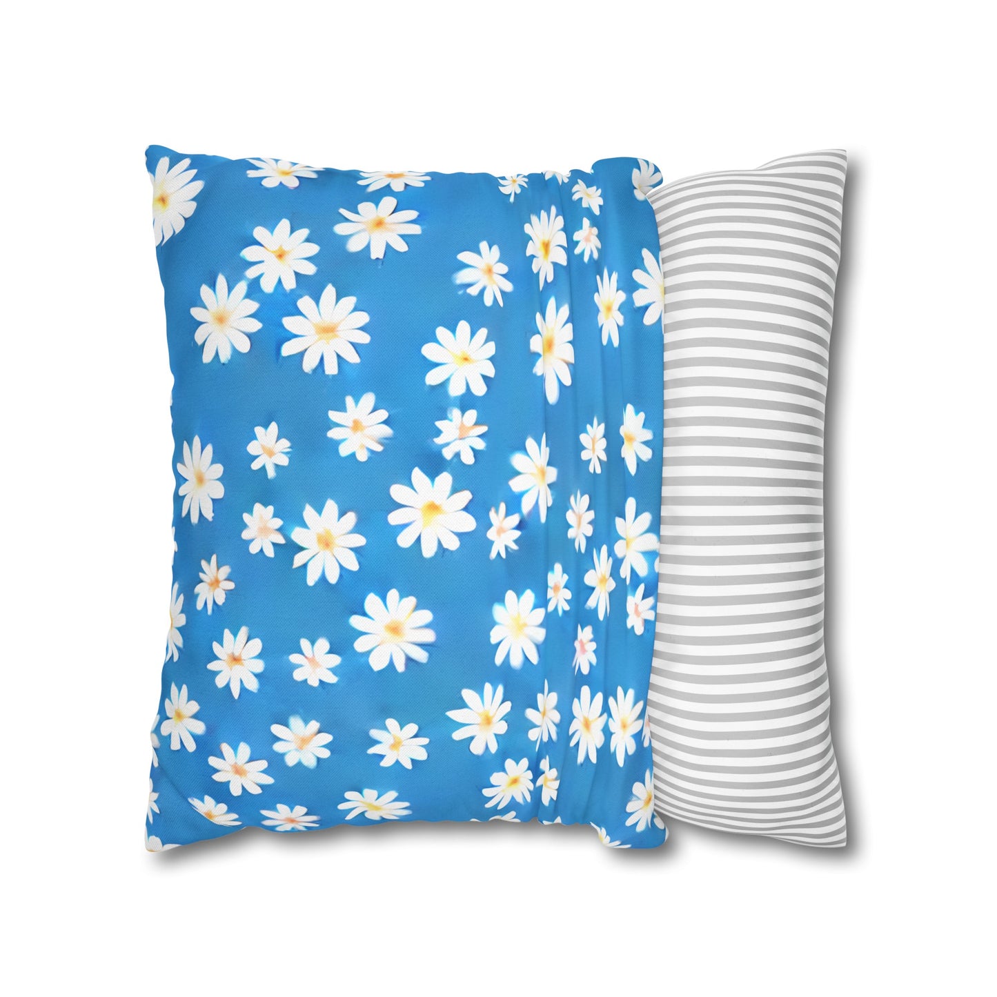 Skys Whisper: Tiny White Daisies on a Serene Blue Spun Polyester Square Pillowcase 4 Sizes