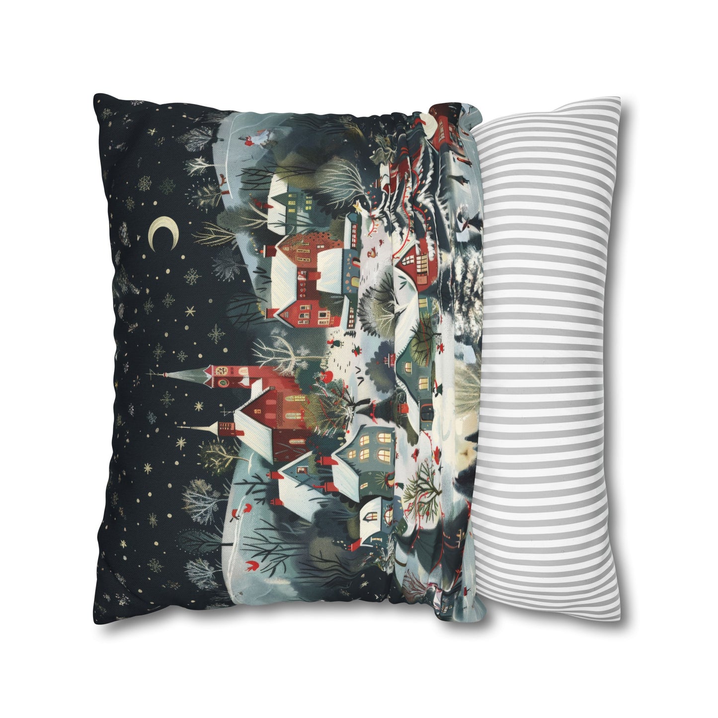 Vintage Winter Village: Old-Fashioned Country Town in a Snowy Christmas Scene Spun Polyester Square Pillowcase 4 Sizes