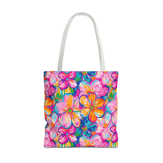 Chromatic Blossoms: Large Watercolor Flowers in Mixed Pinks, Blues, and Oranges Canvas Tote Bag 3 Sizes