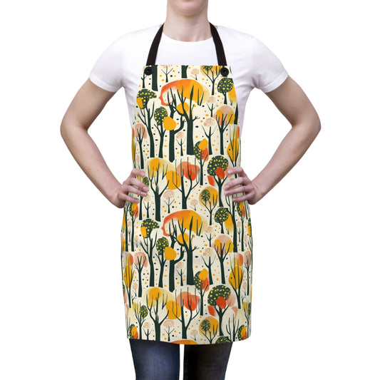 Enchanted Forest of Yellow and Orange Trees on a Speckled Cream Background Kitchen Chef Apron