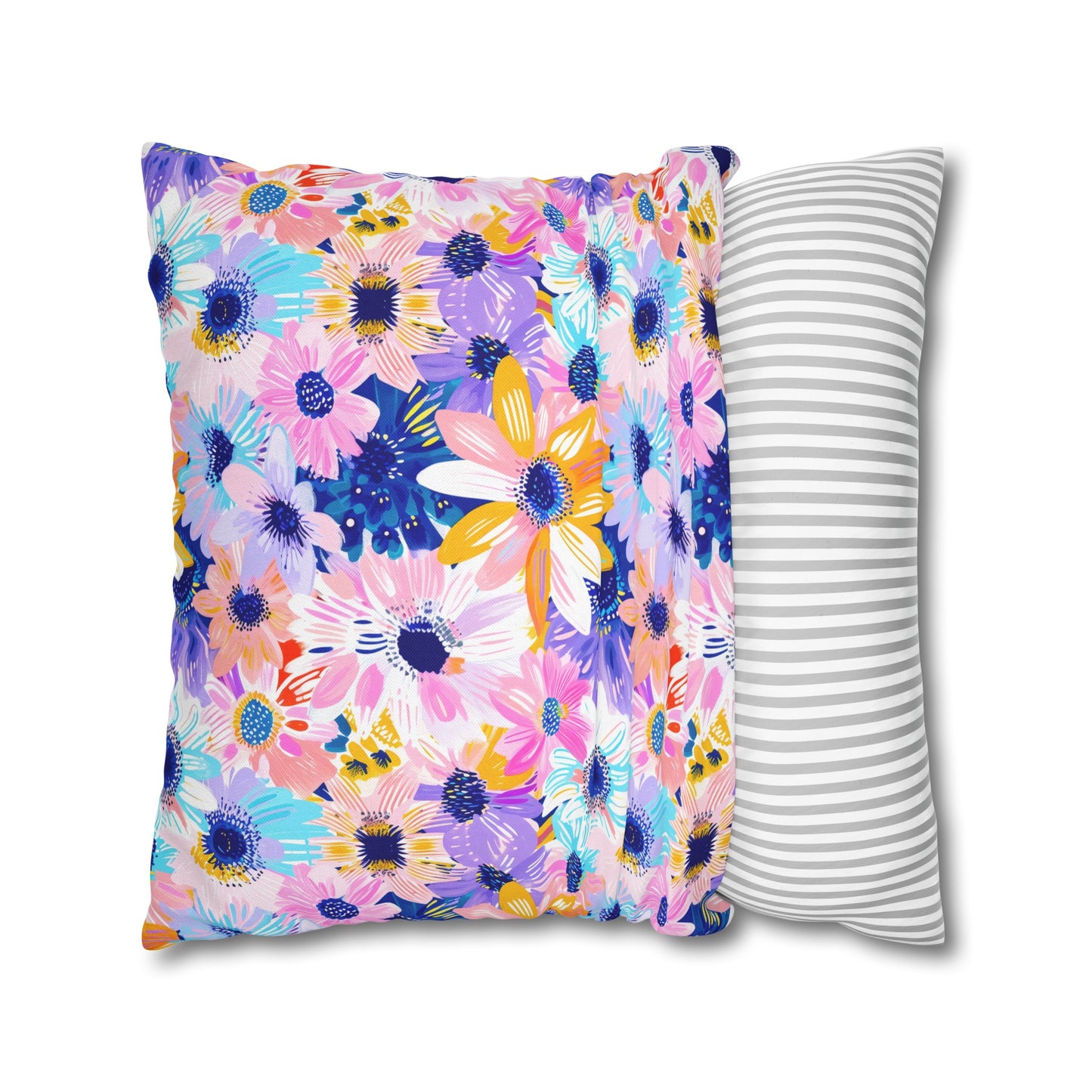 Watercolor Wonderland: Large Colorful Daisies Blooming with Radiance Spun Polyester Square Pillowcase 4 Sizes