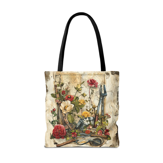 Green Thumb Essentials: Gardener's Tools and Planting Flowers Canvas Tote Bag - 3 Sizes