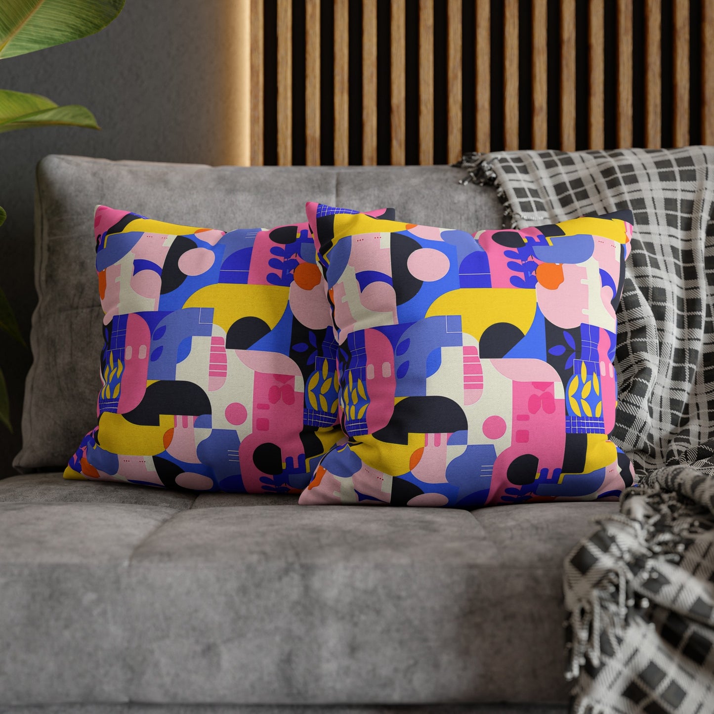 Pop Art in Vibrant Bold Geometric Colors Spun Polyester Square Pillowcase 4 Sizes