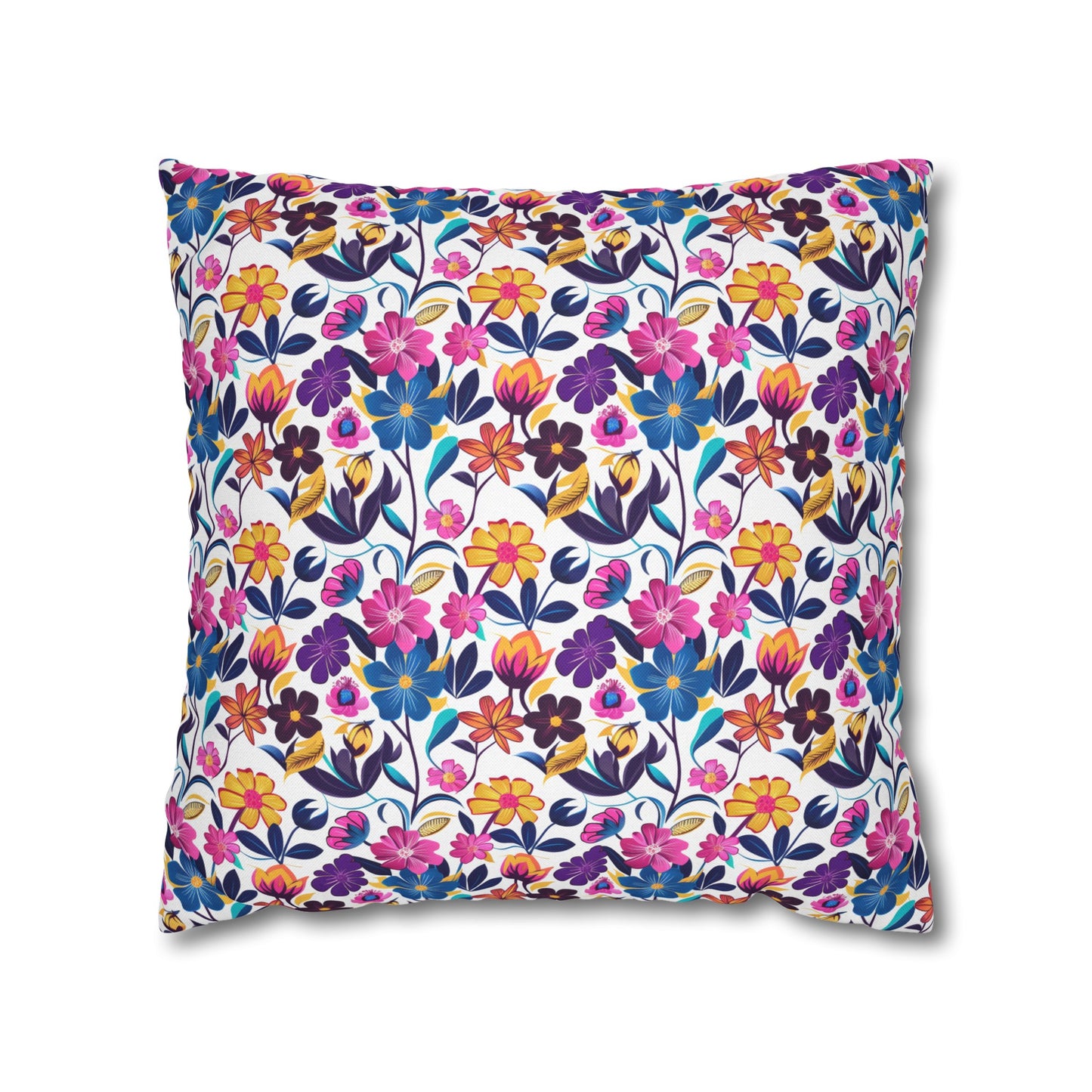 Floral Fiesta Vibrant Multicolor Flower Pattern Spun Polyester Square Pillowcase 4 Sizes