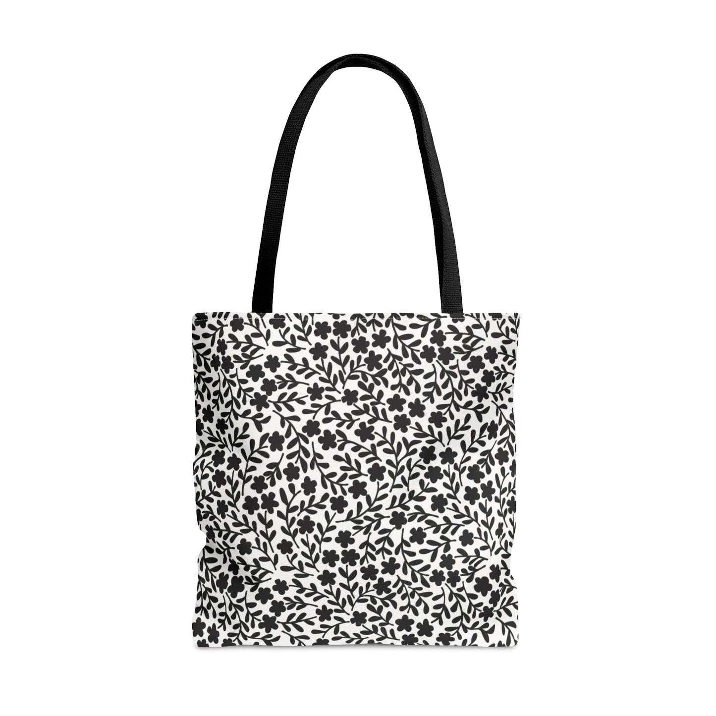 Delicate Simplicity: Tiny Black and White Floral Design - Canvas Tote 3 Sizes