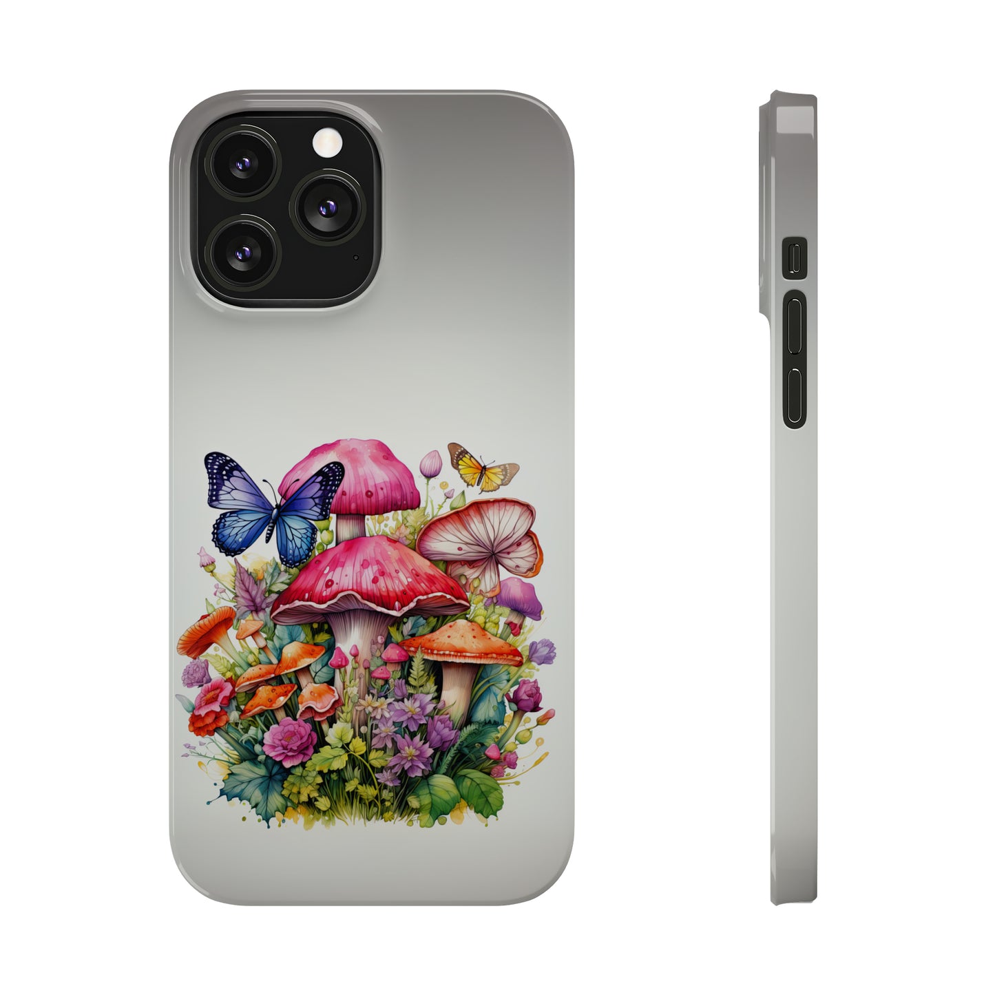 Magical Mushroom Oasis Where Flowers Bloom Amongst Butterflies Iphone 15-12 Slim Phone Case