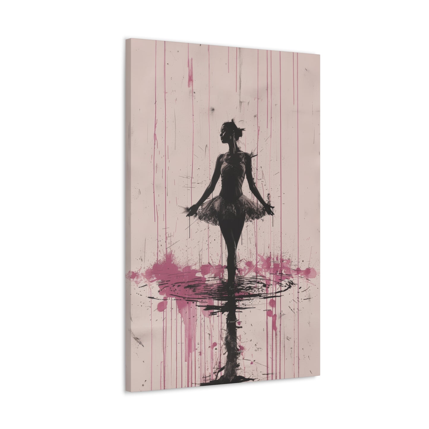 Grace in the Rain Abstract Ballerina Dancing Amidst Pink Showers Print on Canvas Gallery - 13 Sizes