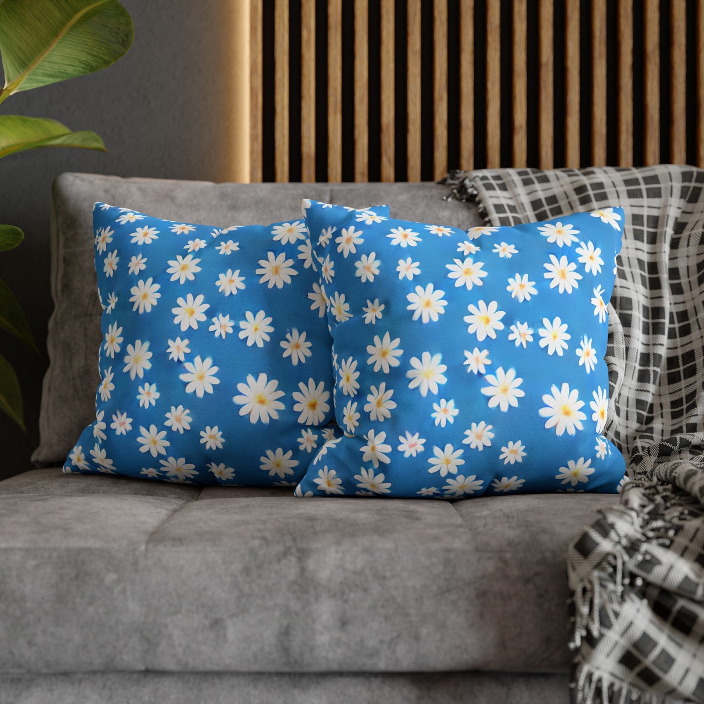 Skys Whisper: Tiny White Daisies on a Serene Blue Spun Polyester Square Pillowcase 4 Sizes