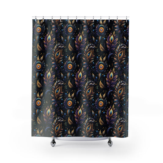 Mystical Enchanted Leaves and Celestial Stars Bathroom Shower Curtain   71" × 74"