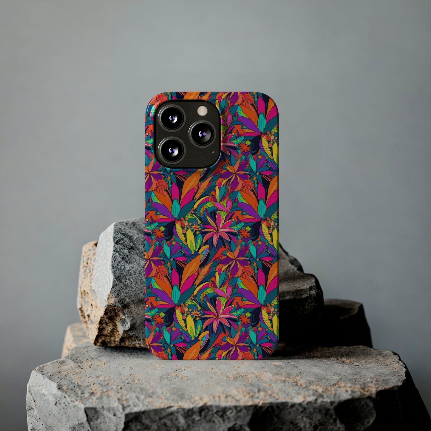 Tropical Neon Flowers Iphone 15-12 Slim Phone Case