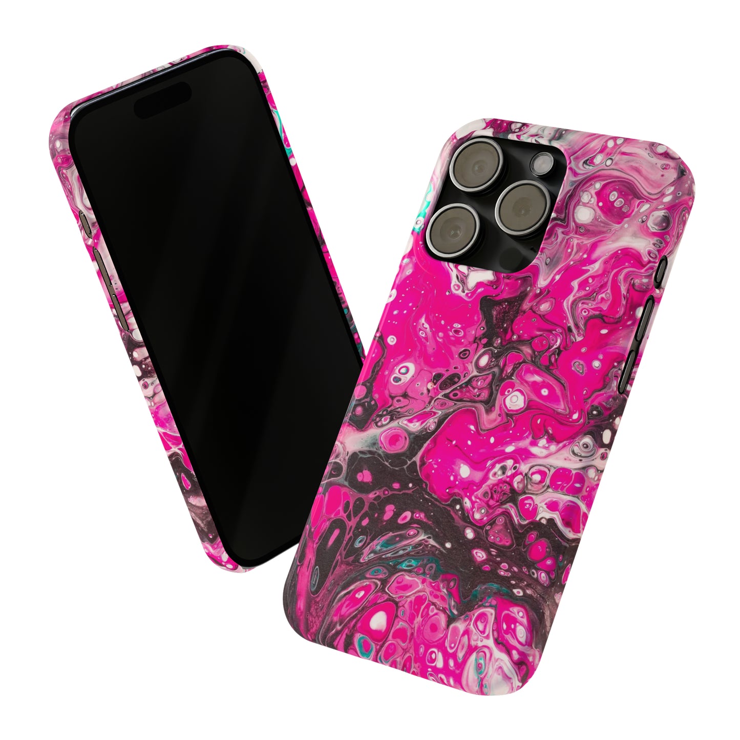 Pink, Black and White Alcohol Ink Design Iphone 15-12 Slim Phone Case