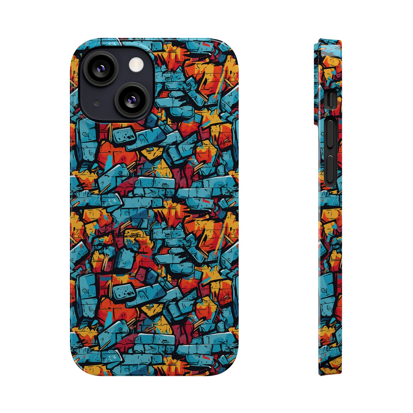 3D Brick Wall Graffiti Design Iphone 15-12 Slim Phone Case