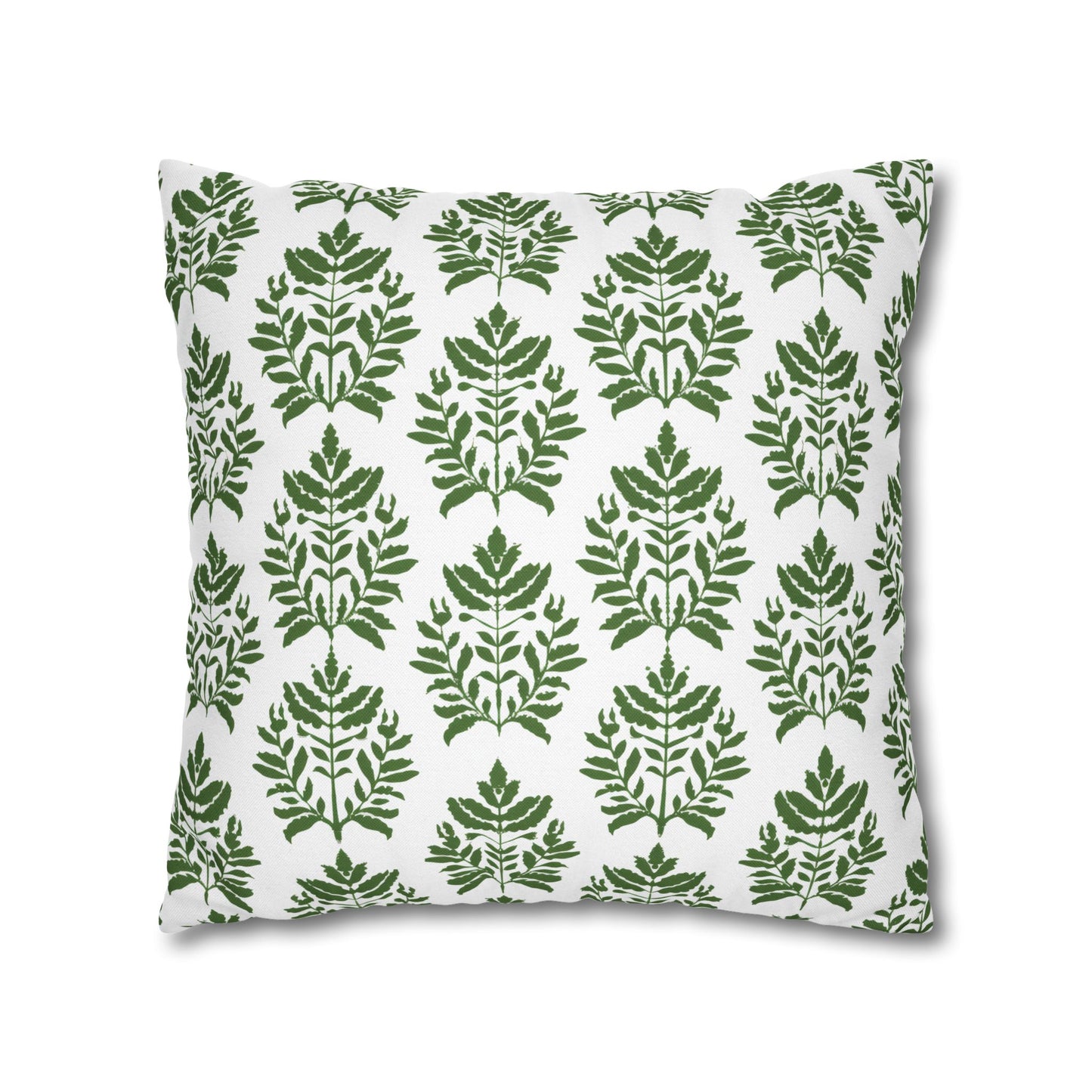 Verdant Harmony in Elegant Green Botanical Block Print Pattern Spun Polyester Square Pillowcase 4 Sizes