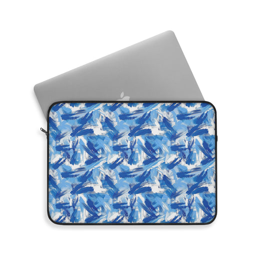 Bold Blue and White Abstract Brushstroke Pattern Laptop or Ipad Protective Sleeve 3 Sizes Available