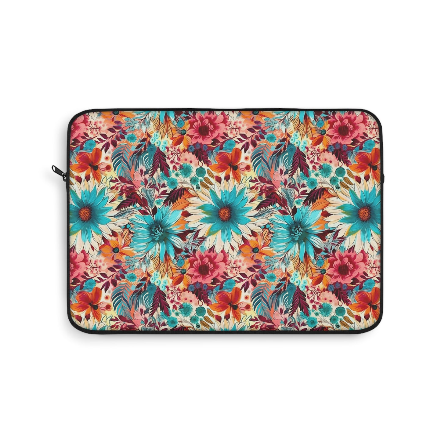 Floral Explosion of Pinks, Teals and Oranges on a Soft Cream Canvas Laptop or Ipad Protective Sleeve 3 Sizes Available