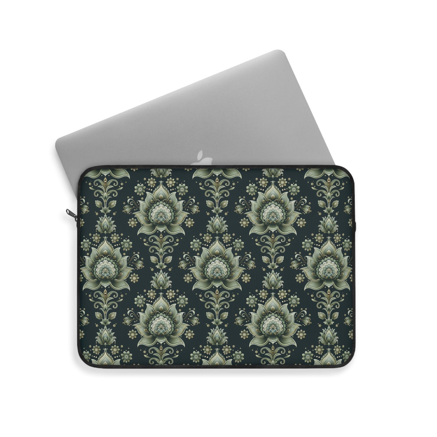 Ornate Green Mandala with Golden Accents on Dark Background Laptop or Ipad Protective Sleeve 3 Sizes Available