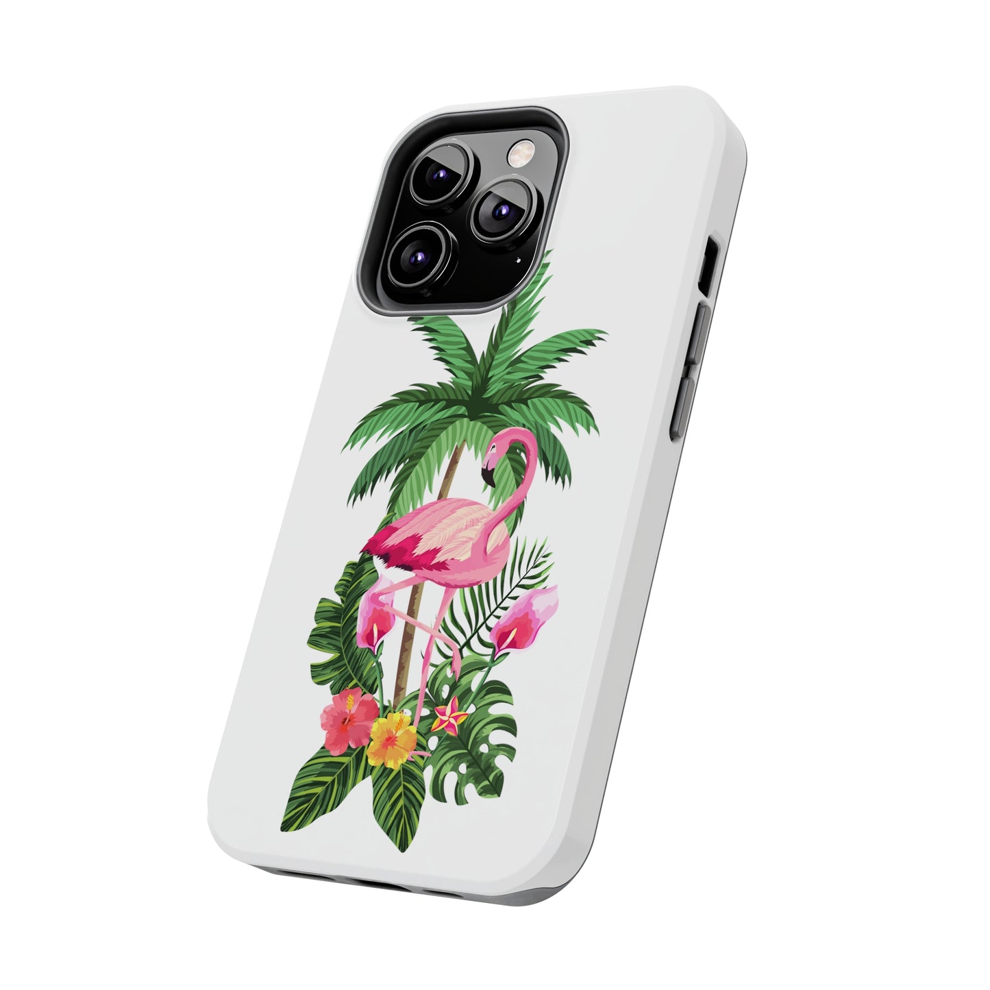 Tropical Pink Flamingo and Flowers Iphone Tough Phone Case
