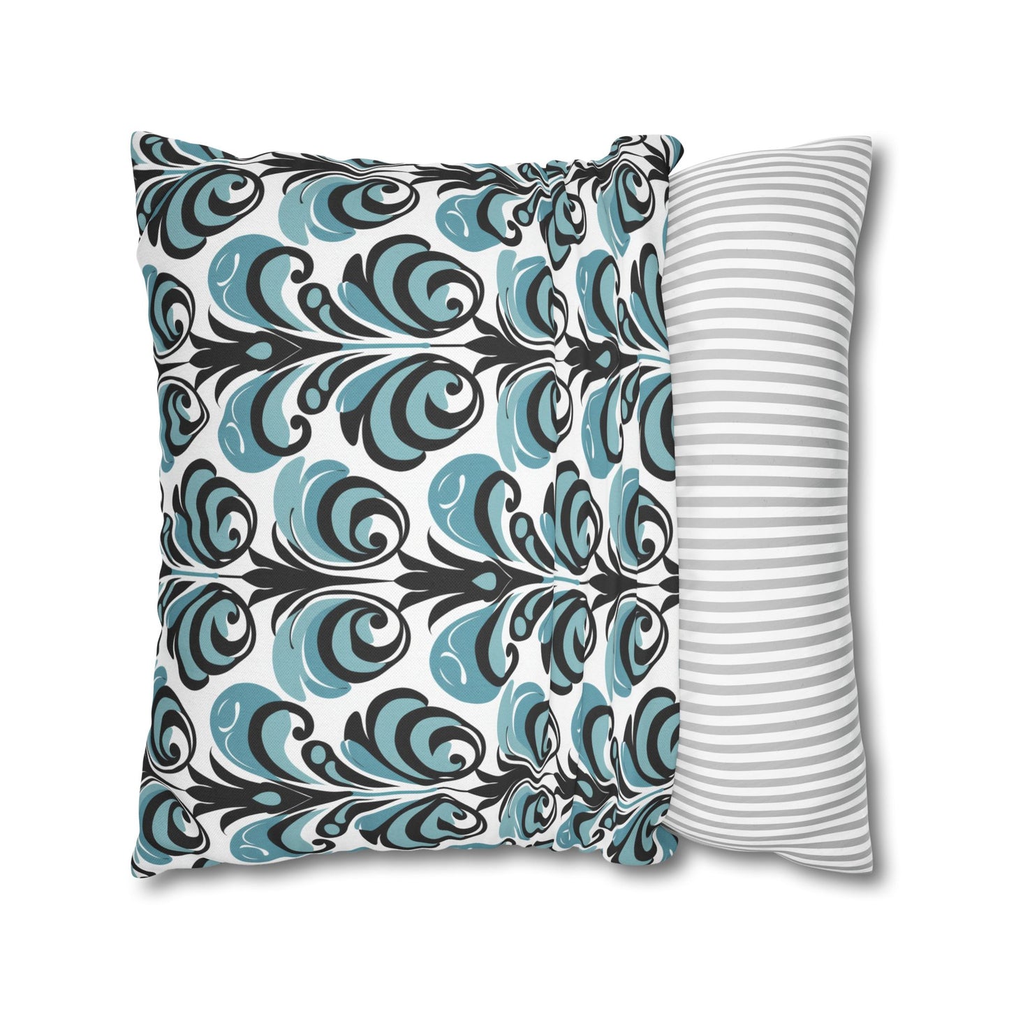 Vintage Blue & Black Swirl Pattern Spun Polyester Square Pillowcase 4 Sizes