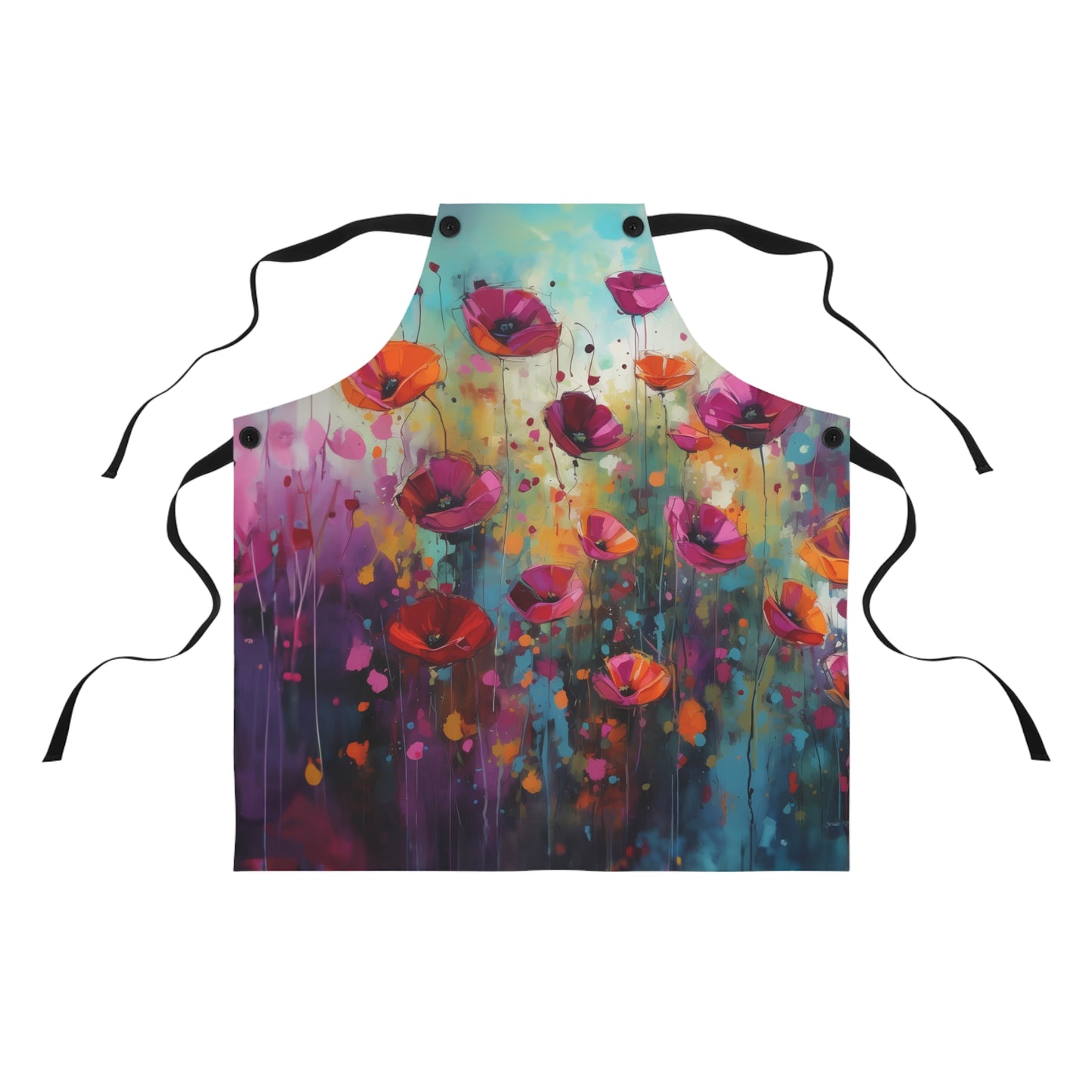 Serenade of Sunset: Painted Pink Wildflowers in a Field at Dusk - Kitchen Chef Apron