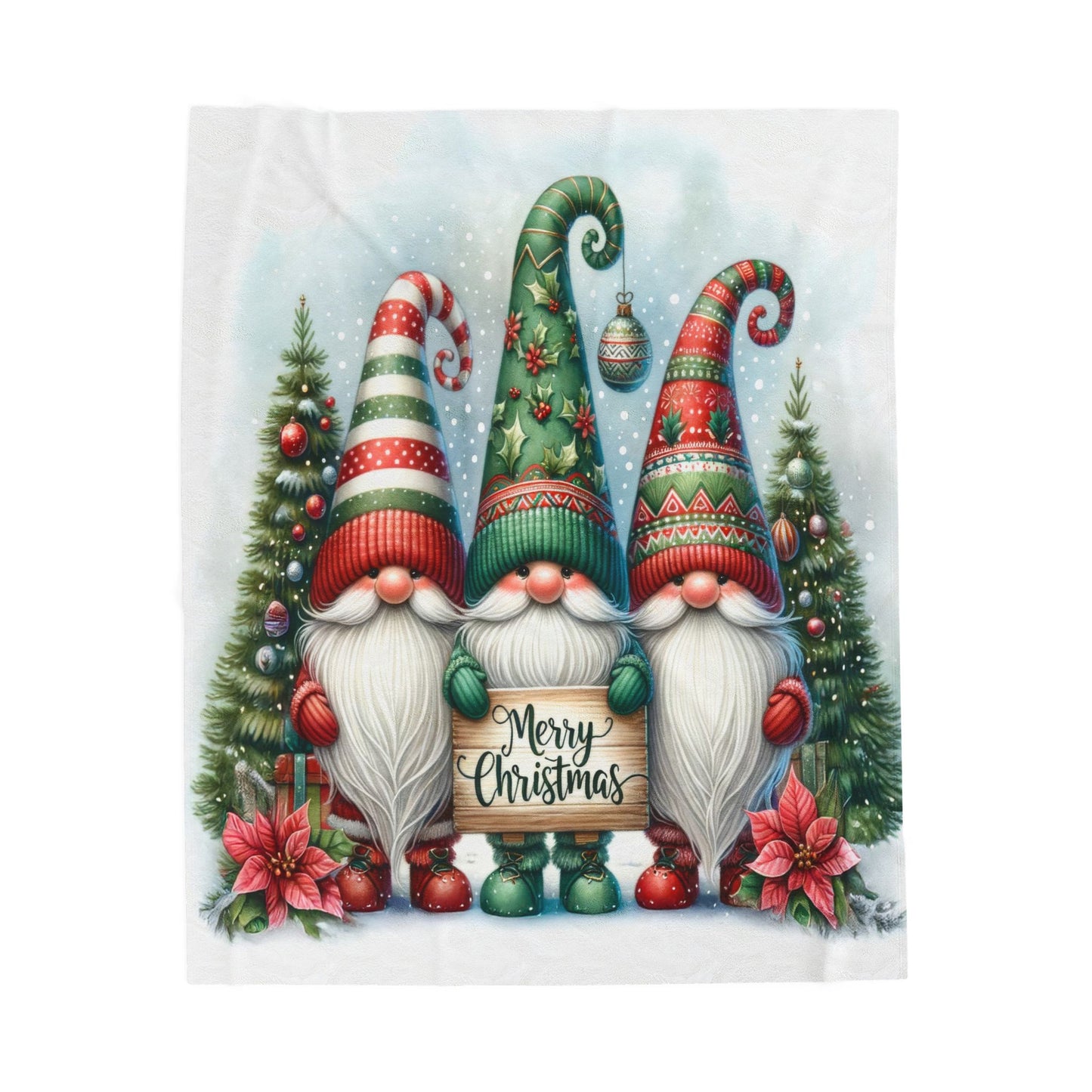 Gnomes Merry Christmas Velveteen Plush Blanket 3 Sizes