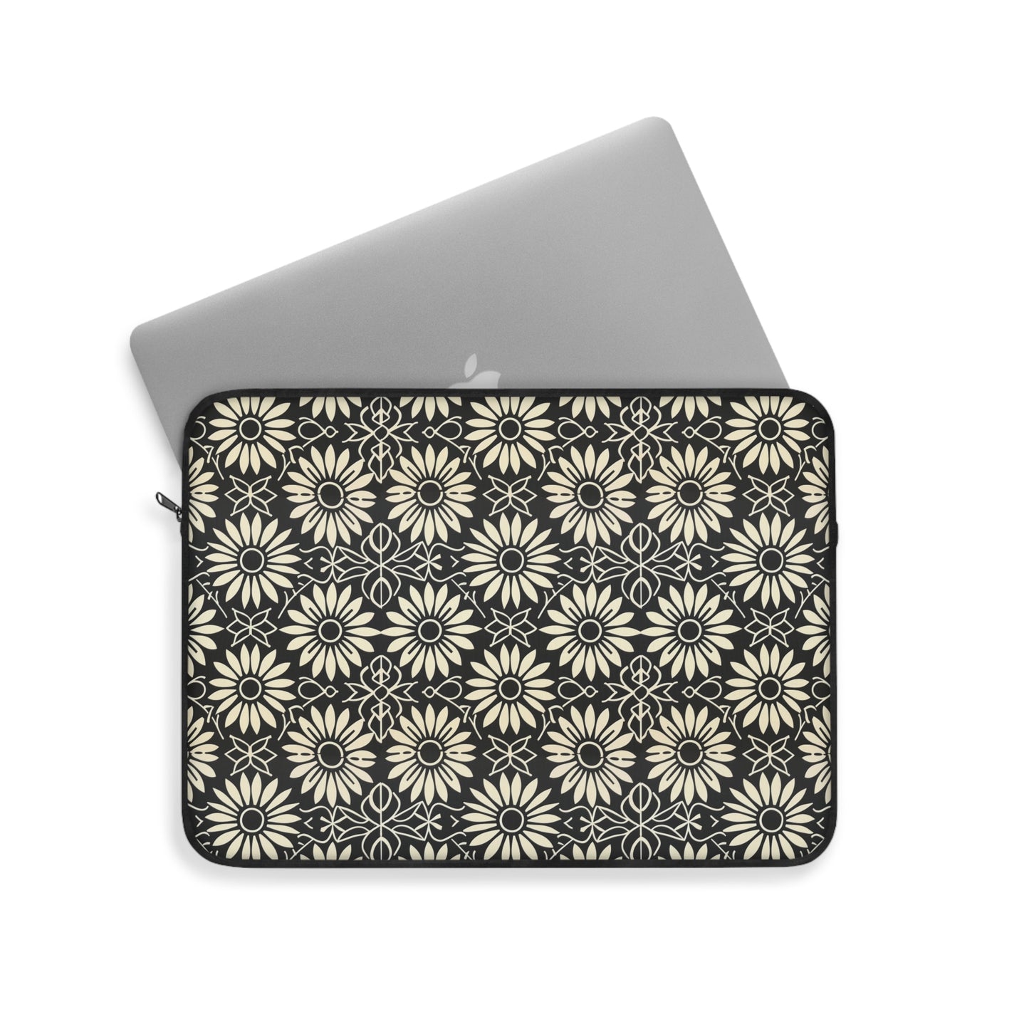 Classic Daisy Black and Off White Elegance Laptop or Ipad Protective Sleeve 3 Sizes Available