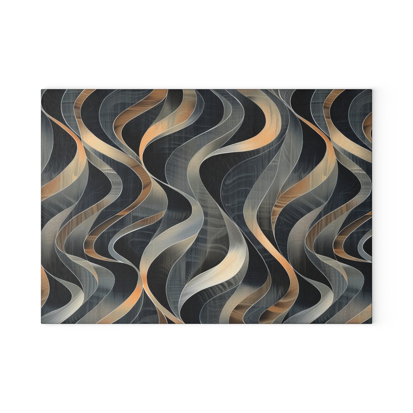 Artistic Fusion of Wavy Lines in a Palette of Silver, Gold, and Dark Hues Cutting Board 2 Sizes