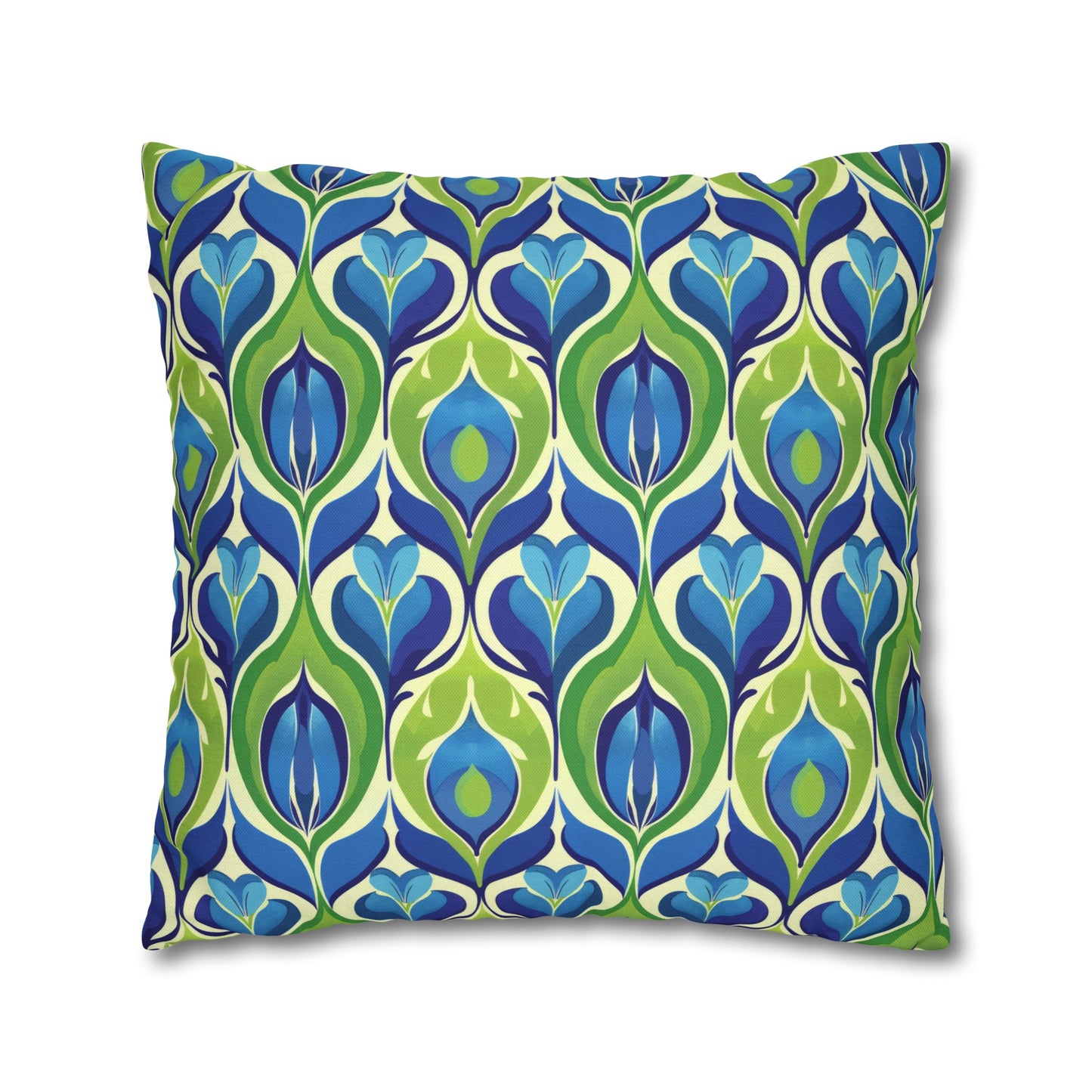 Retro Vibrant Peacock Blue and Green Floral Design Spun Polyester Square Pillowcase 4 Sizes