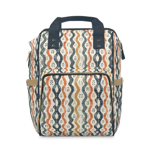 Boho Waves with Earthy Blues Reds and Browns Multifunctional Diaper Backpack