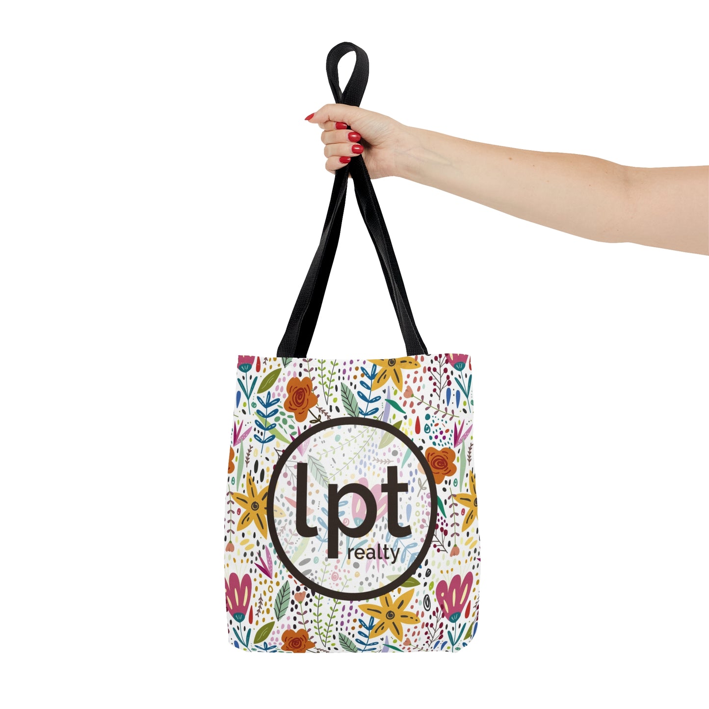 LPT Realty Logo with Spring Garden Floral Design - Canvas Tote 3 Sizes