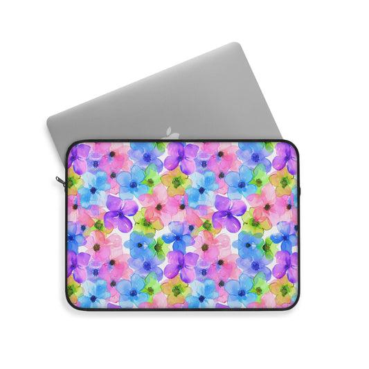 Prismatic Garden: Luminous Pink, Purple, and Blue Blossoms Laptop or Ipad Protective Sleeve 3 Sizes Available