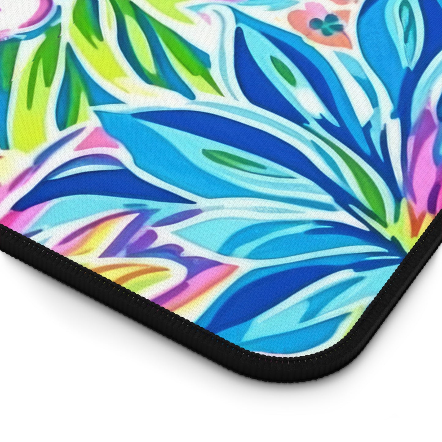 Summer Harmony: Pink and Blue Blooms with Lush Green Leaves  Desk Mat Extended Gaming Mouse Pad - 3 Sizes