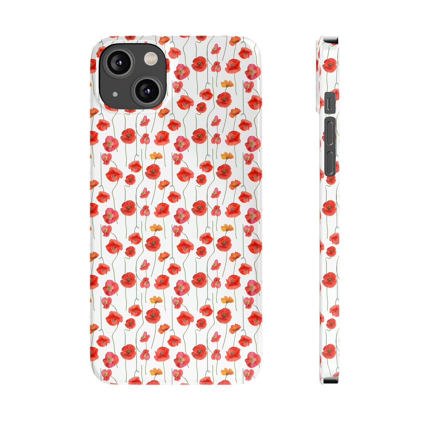 Vivid Elegance: Bright Red Poppies on a White Background Iphone 15-12 Slim Phone Case