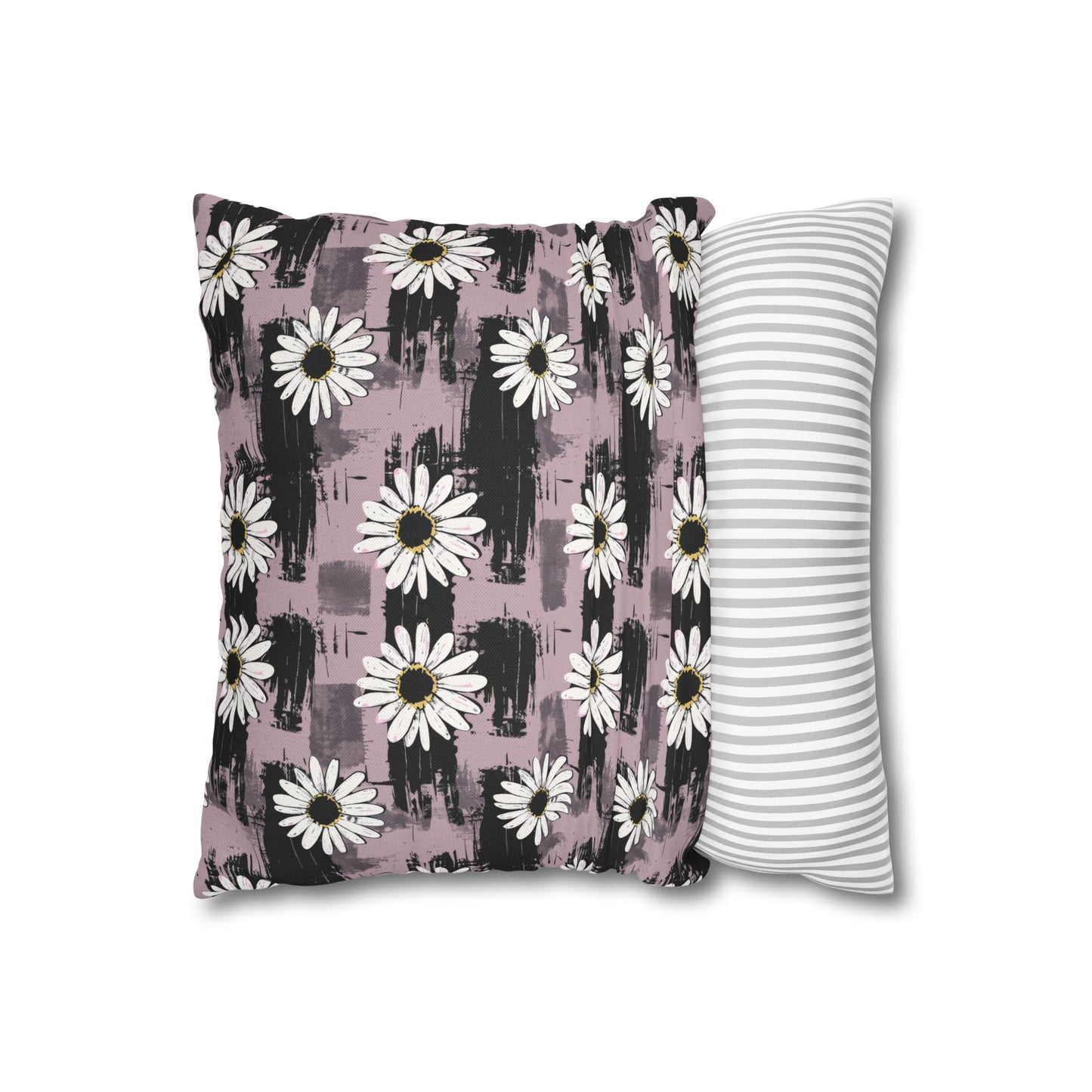 Edgy Daisy Dream with Pink and Black Grunge Spun Polyester Square Pillowcase 4 Sizes