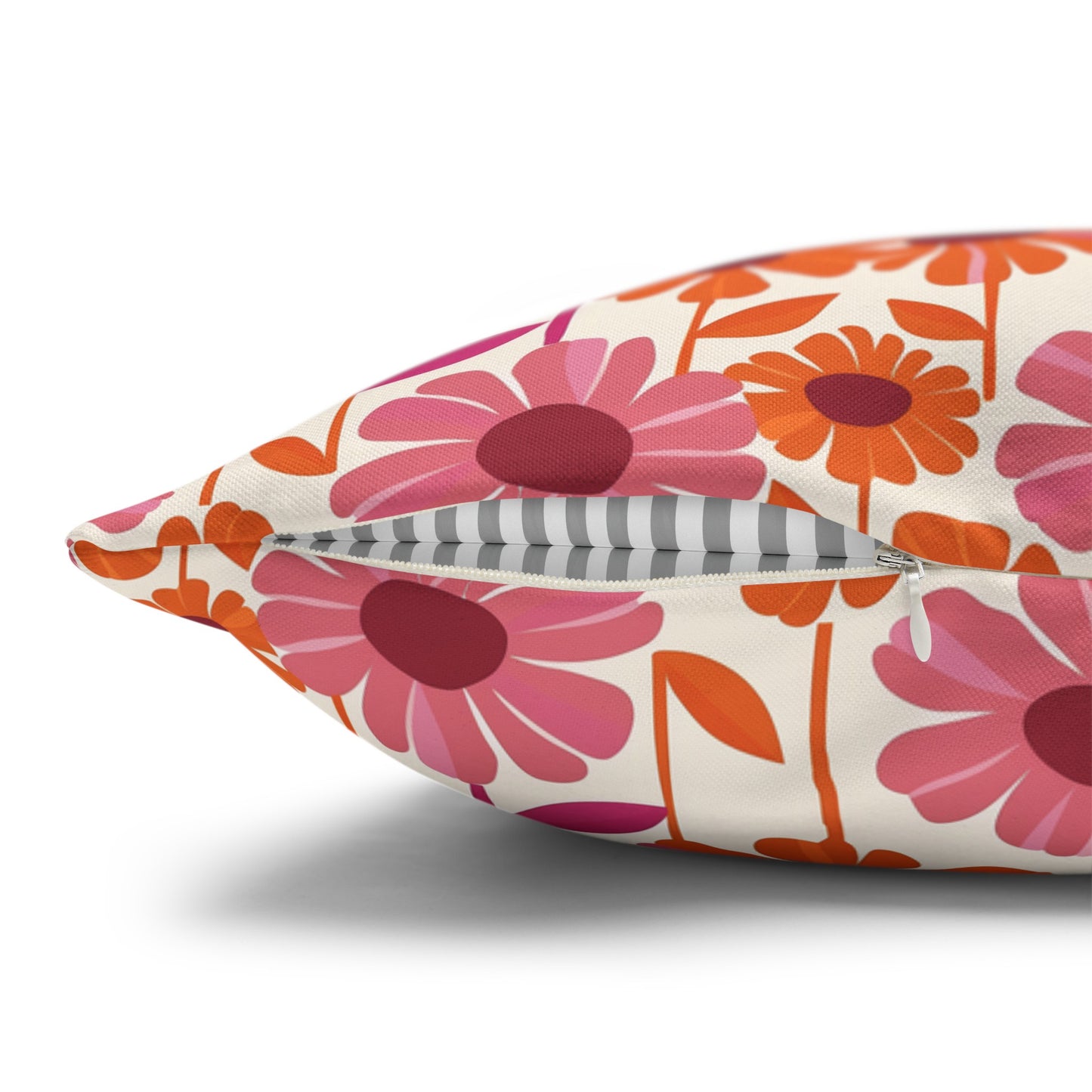 Retro Floral Bliss with Bold Pink and Orange Flower Design Spun Polyester Square Pillowcase 4 Sizes