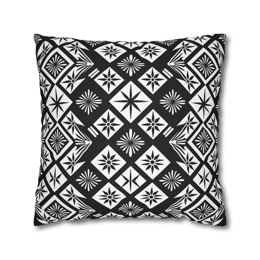 Monochrome Thai Dreamscape: Abstract Chevre Artistry Spun Polyester Square Pillowcase 4 Sizes