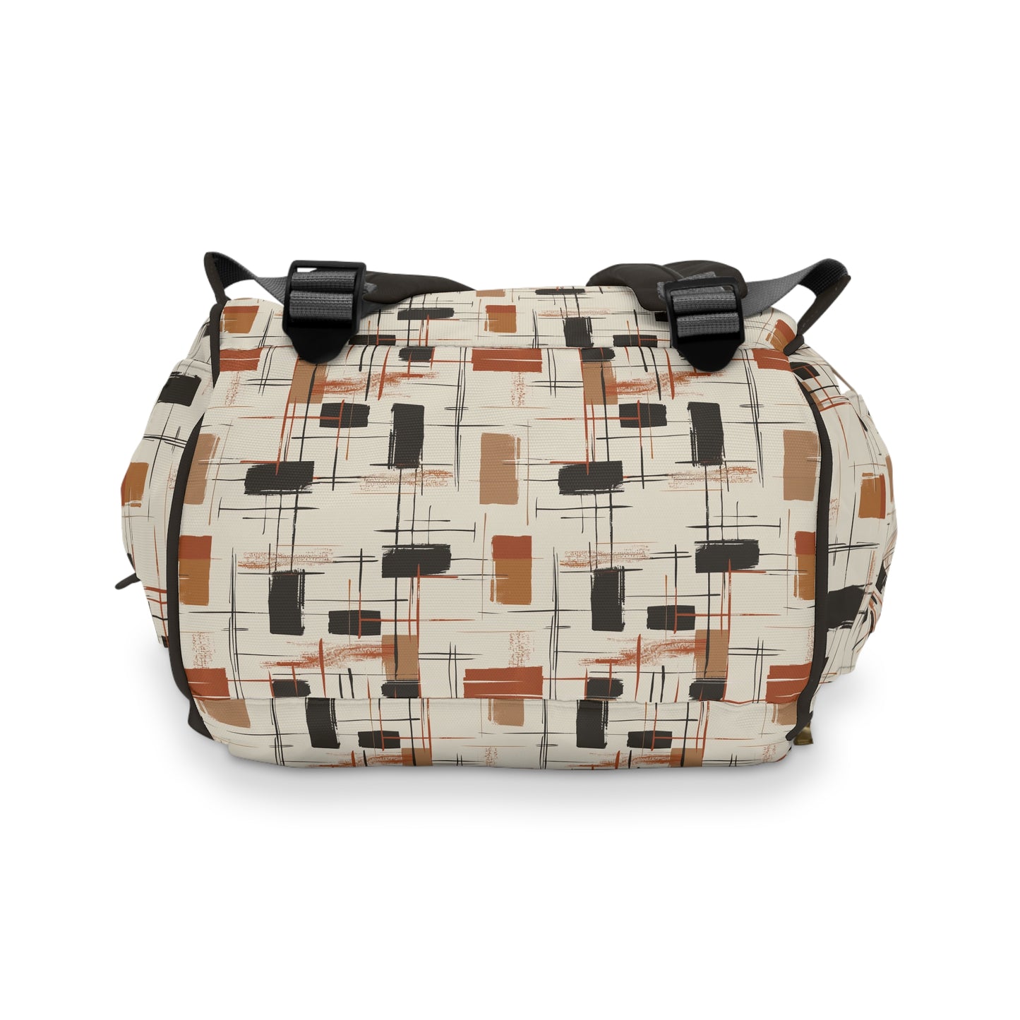 Modern Artistry in Bold and Minimalistic Pattern in a Palette of Black, Dark Orange, and Beige Multifunctional Diaper Backpack