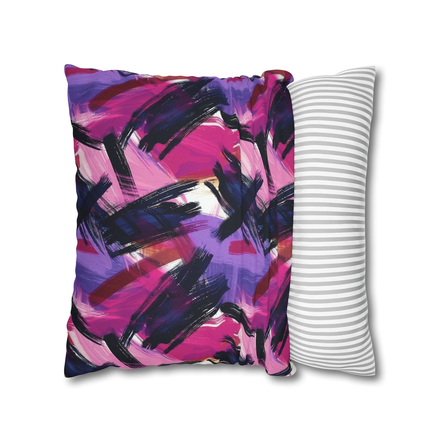 Vibrant Rebellion Brush Strokes in Hot Pink and Cool Purple on a Moody, Dark Background Spun Polyester Square Pillowcase 4 Sizes