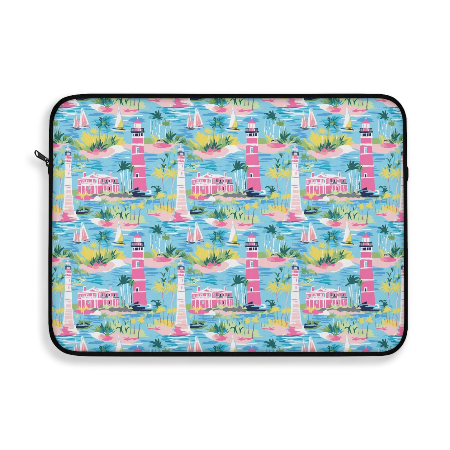 Coastal Charms: Sailboats and Lighthouses Adorning the Coastline Laptop or Ipad Protective Sleeve Three Sizes Available