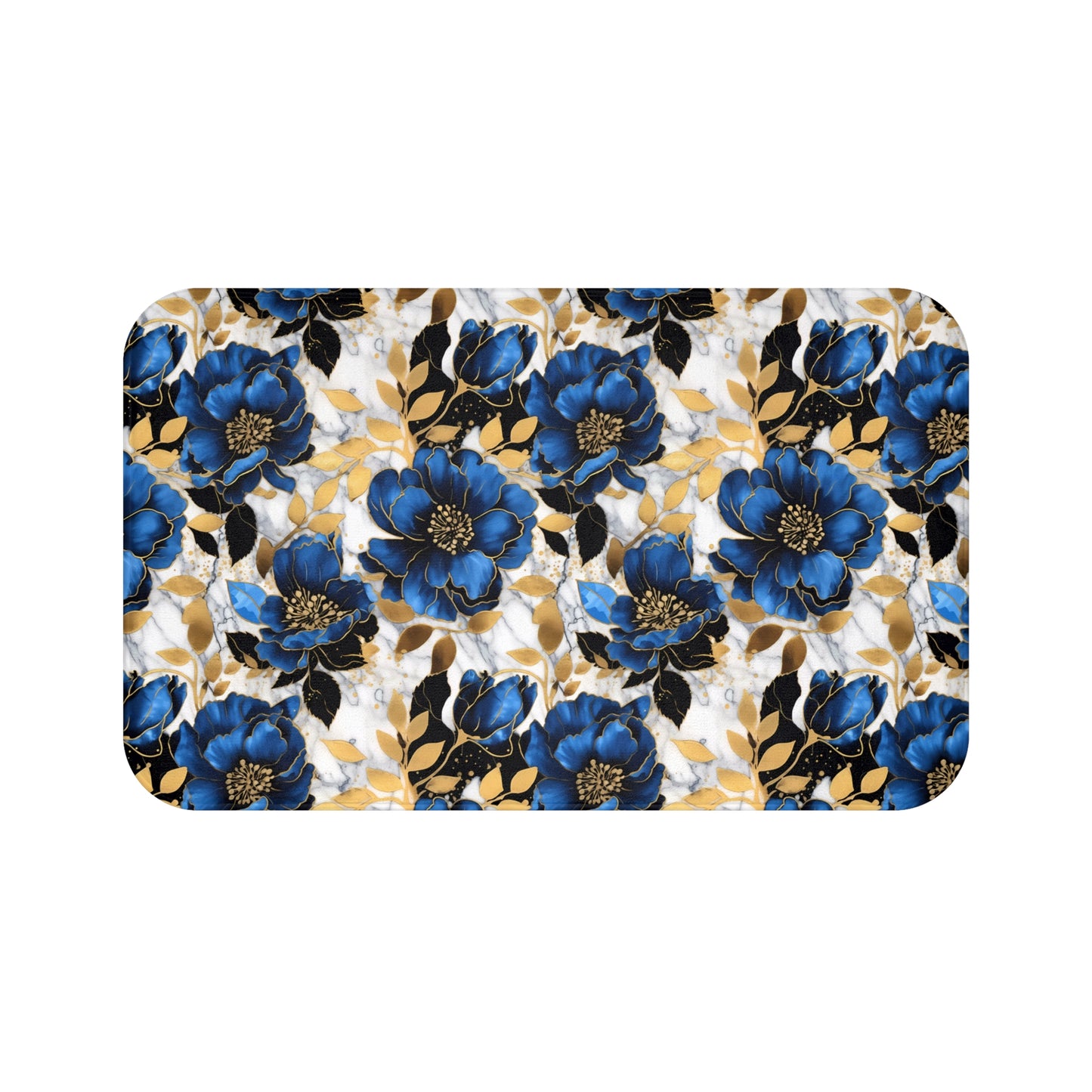 Grand Large and Elegant Flowers in Rich Navy and Gold Design  - Bathroom Non-Slip Mat 2 Sizes