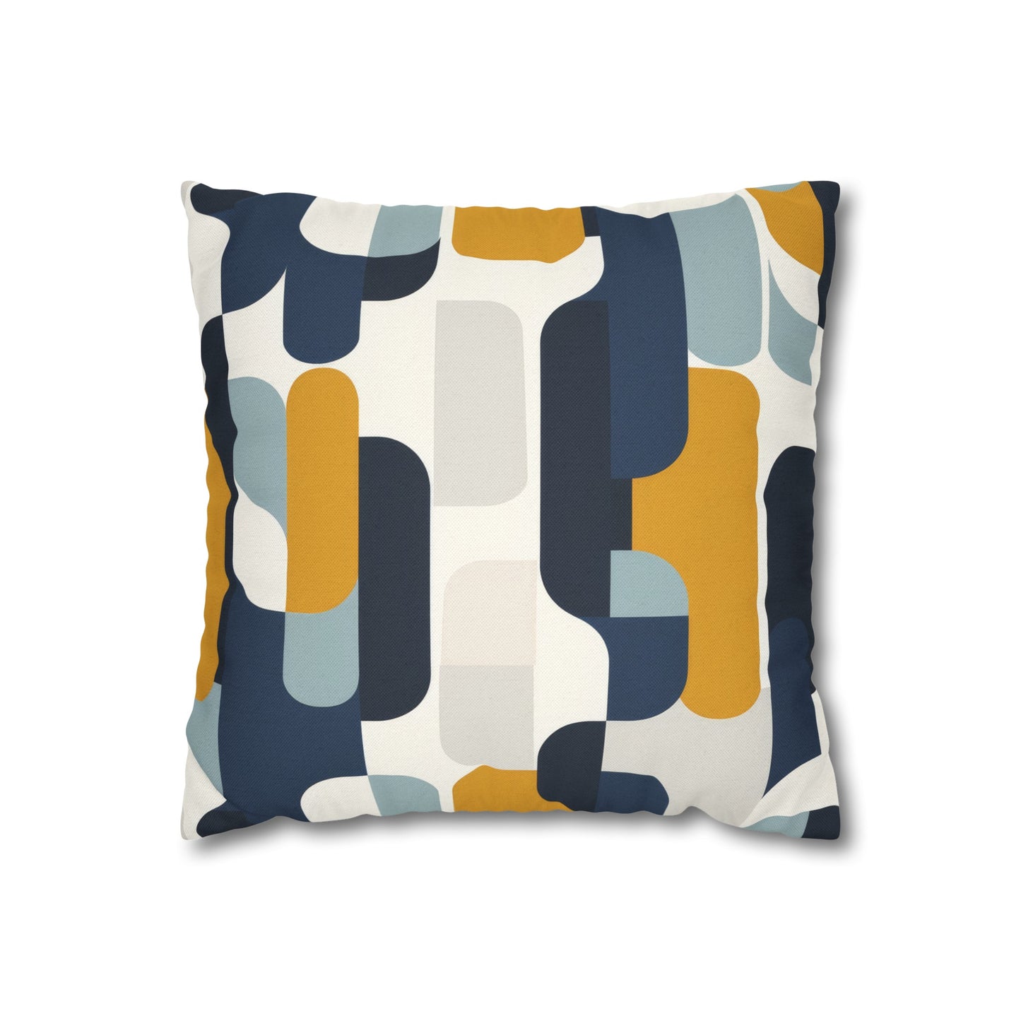 Modern Retro with Bold Geometric Pattern in Mustard and Navy Spun Polyester Square Pillowcase 4 Sizes