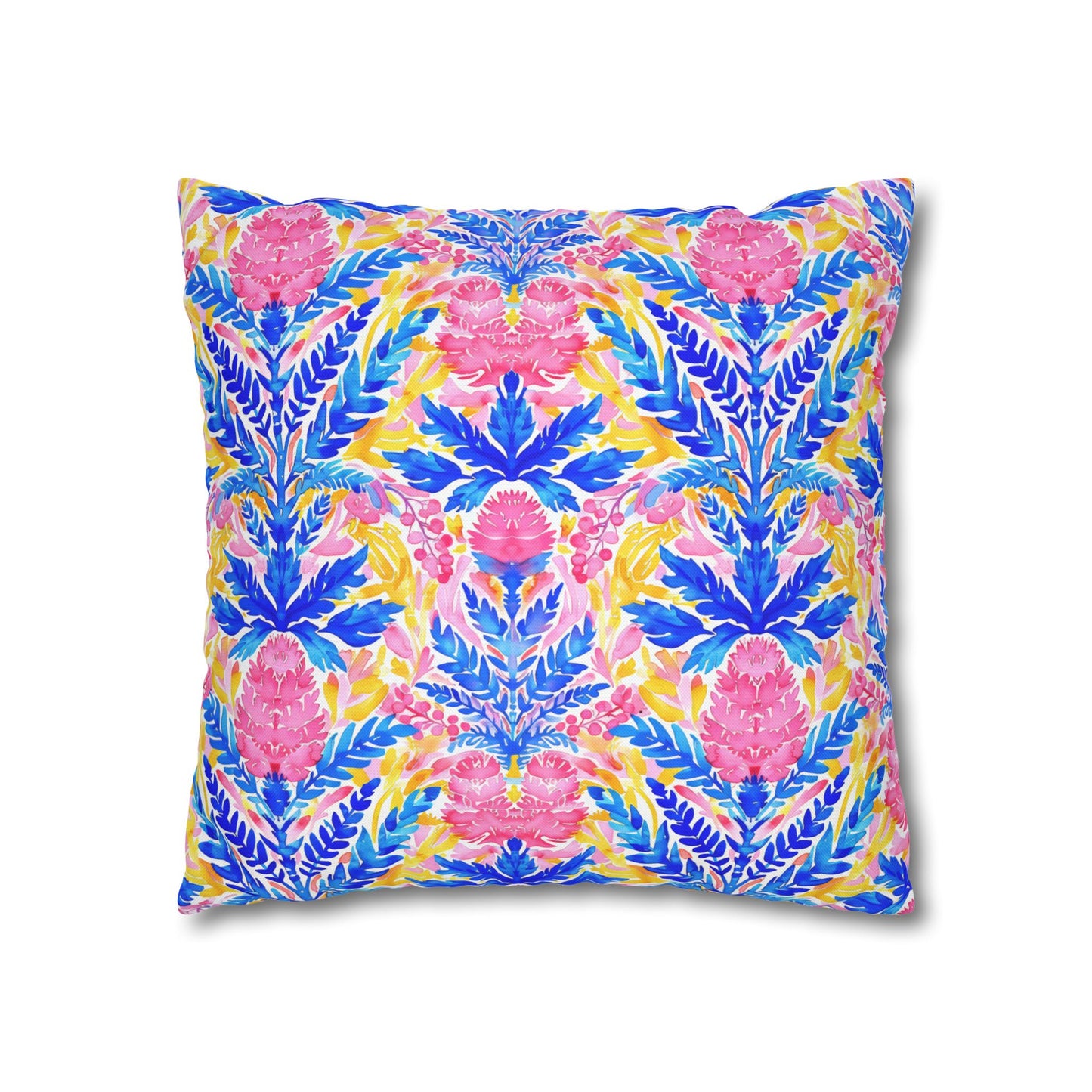 Tropical Watercolor Blooms in Vibrant Pinks and Blues Spun Polyester Square Pillowcase 4 Sizes