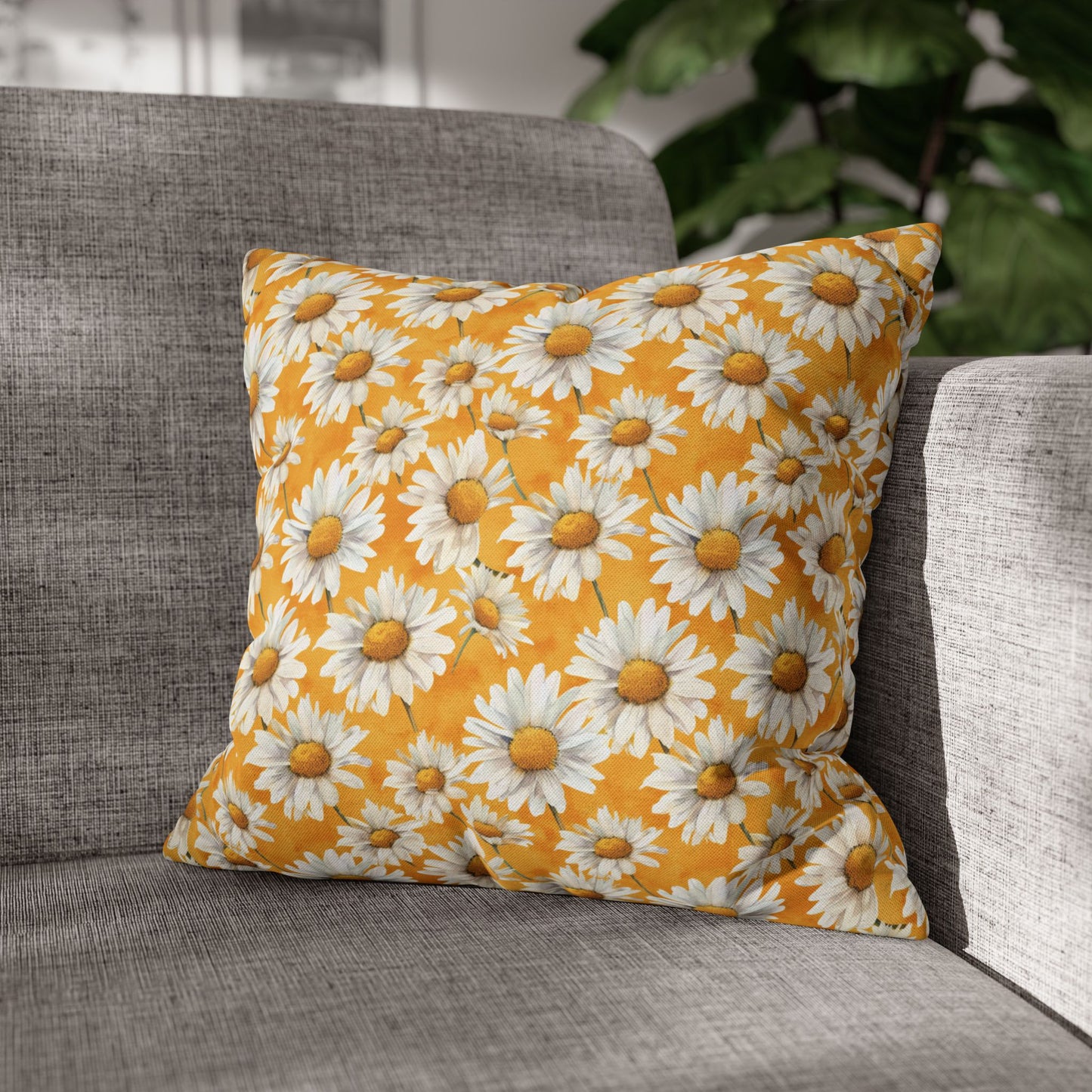 Golden Daisy Field with Vibrant Yellow Floral Design Spun Polyester Square Pillowcase 4 Sizes